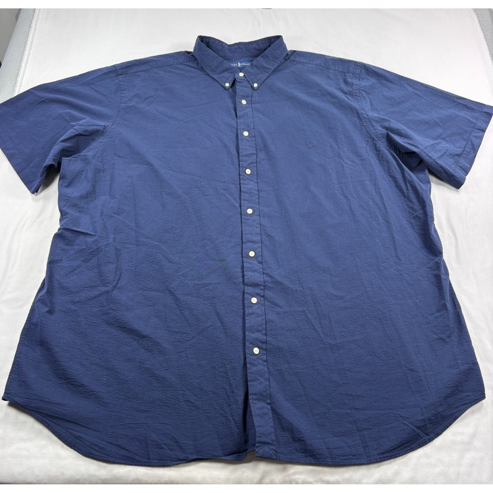 Polo Ralph Lauren Shirt Mens 4XLT Tall Blue Seersucker Button Up Short Sleeve